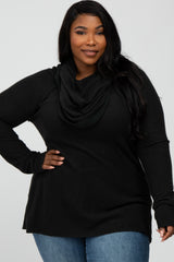 Black Brushed Knit Cowl Neck Long Sleeve Plus Top
