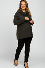 Charcoal Brushed Knit Cowl Neck Long Sleeve Plus Maternity Top