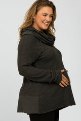 Charcoal Brushed Knit Cowl Neck Long Sleeve Plus Maternity Top