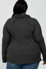 Charcoal Brushed Knit Cowl Neck Long Sleeve Plus Top