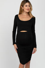 Black Cutout Ruched Maternity Dress