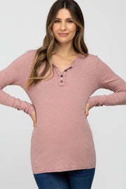 Dusty Pink Henley Long Sleeve Maternity Top
