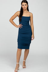 Dark Teal Ruched Fitted Dress