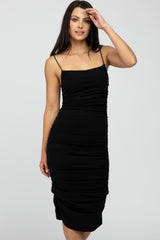 Black Ruched Fitted Dress