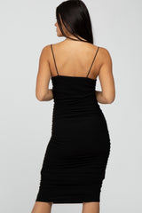 Black Ruched Fitted Dress