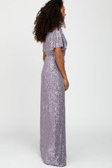 Lavender Sequin Short Sleeve Maxi Dress