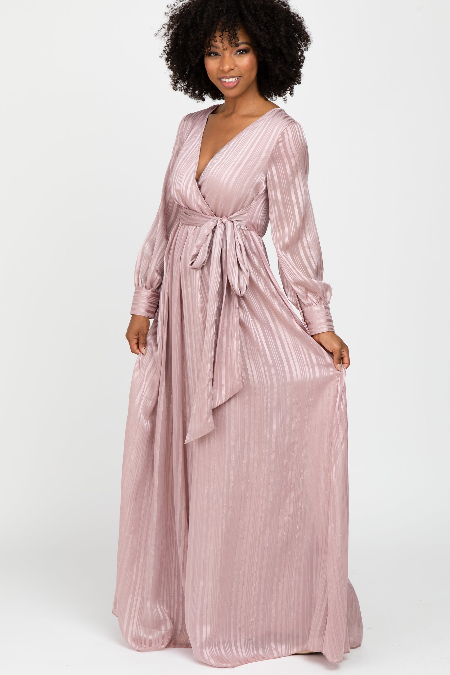 striped chiffon maxi dress XITA Verdant lan Striped Chiffon Maxi Dress Green / M