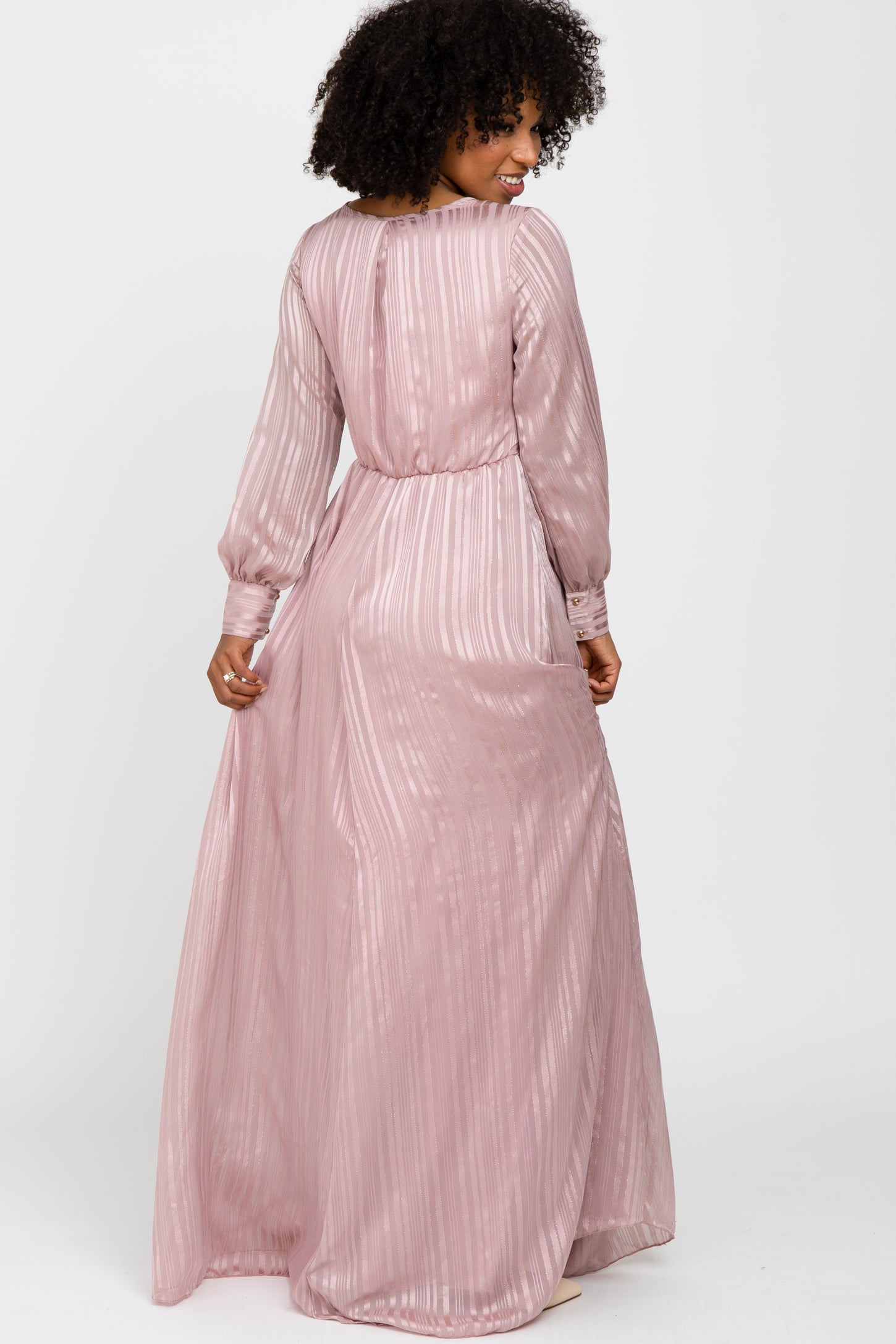 Pink Striped Shimmer Chiffon Maxi Dress – PinkBlush