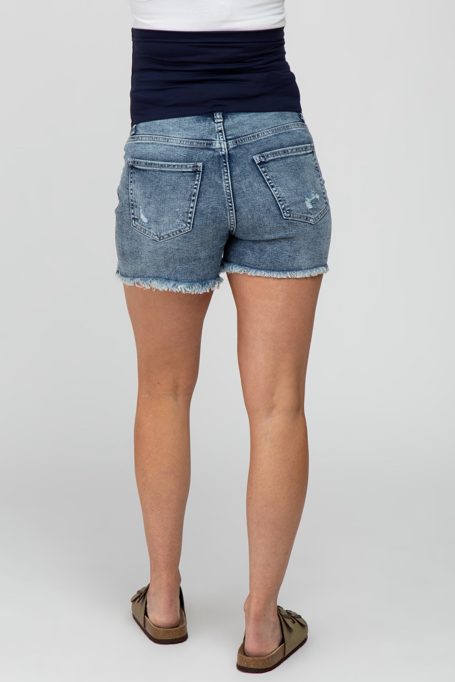 Blue Washed Slightly Distressed Maternity Jean Shorts