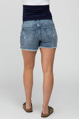 Blue Washed Slightly Distressed Maternity Jean Shorts