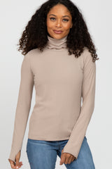 Taupe Ribbed Knit Turtleneck Maternity Top