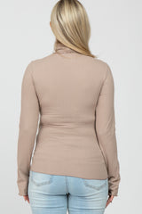 Taupe Ribbed Knit Turtleneck Maternity Top