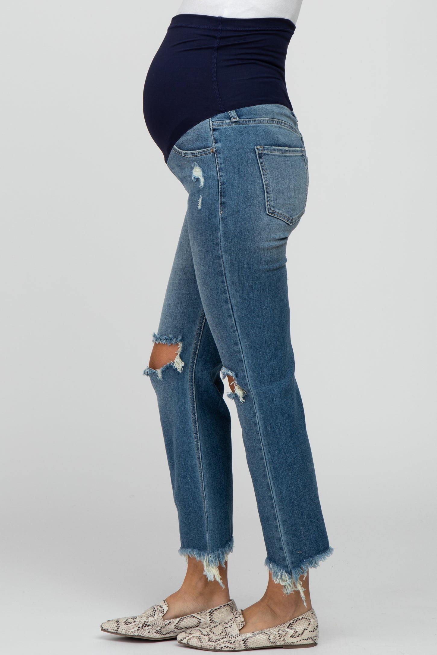 Blue Frayed Wide Leg Cropped Maternity Jeans – PinkBlush
