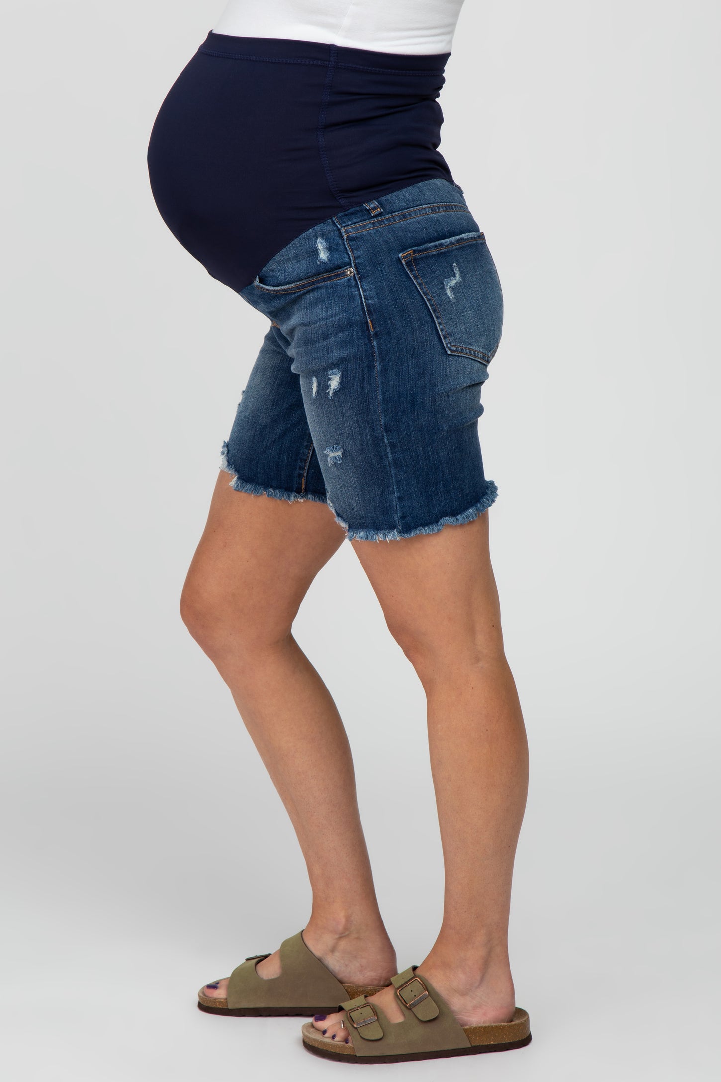 Navy Distressed Maternity Jean Shorts PinkBlush