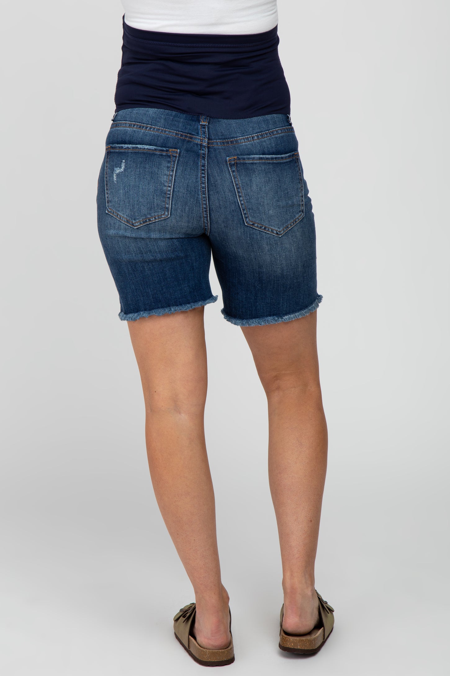 Navy Distressed Maternity Jean Shorts PinkBlush
