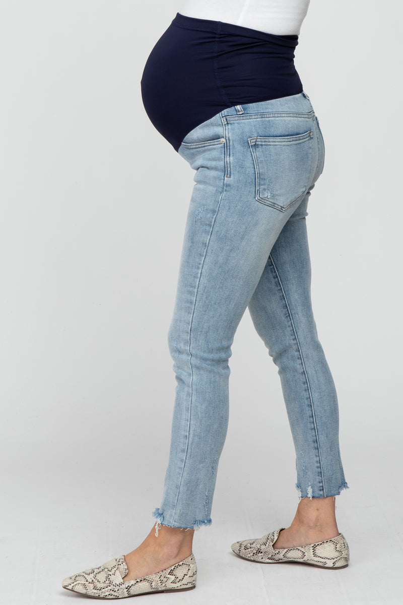 Light Blue Raw Hem Maternity Skinny Jeans– PinkBlush