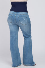 Blue Distressed Plus Maternity Flare Jeans