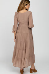 Mocha Button Front Tiered Maternity Maxi Dress