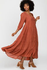 Rust Button Front Tiered Maxi Dress