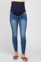 Blue Raw Hem Maternity Skinny Jeans