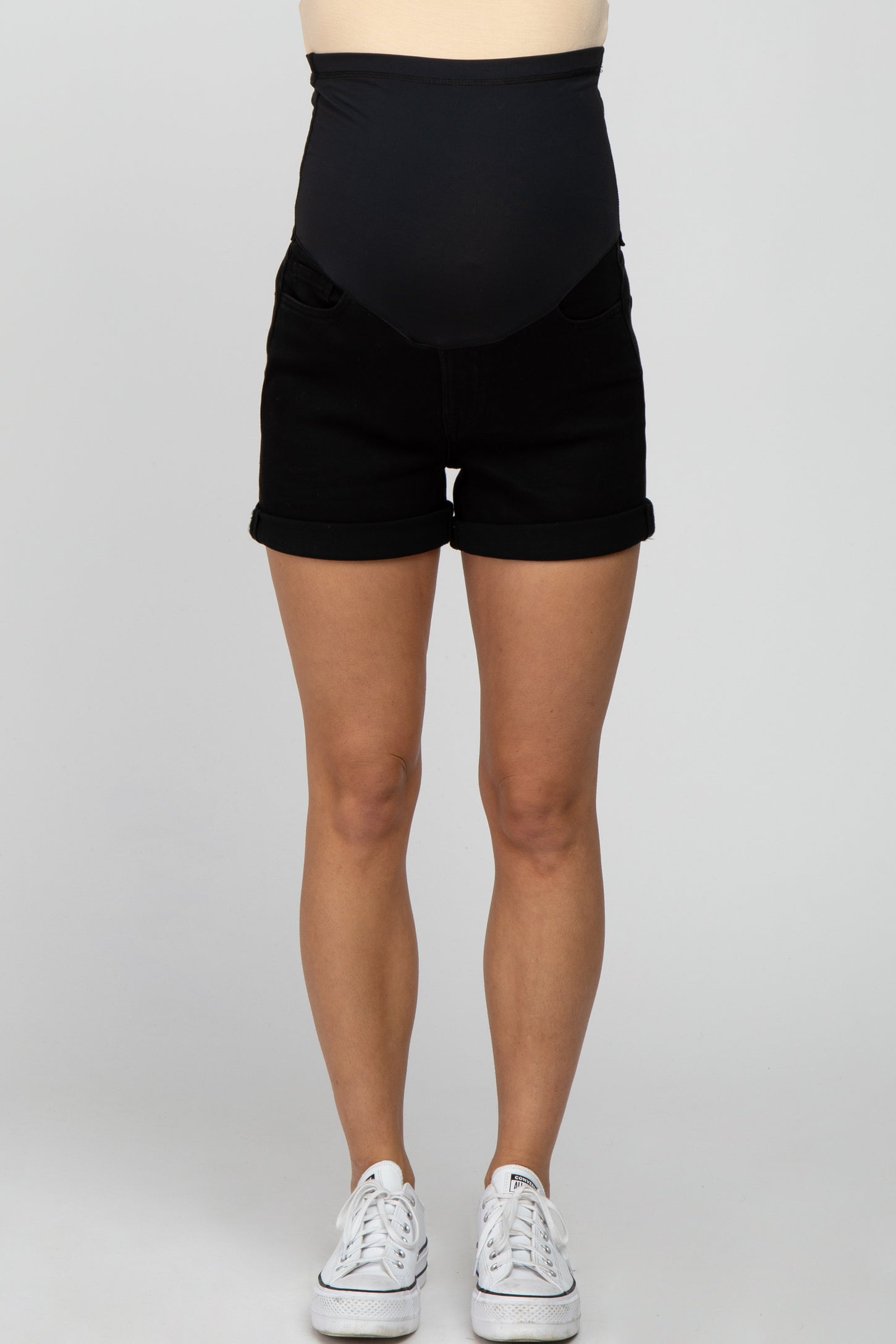 Black Cuffed Maternity Jean Shorts PinkBlush