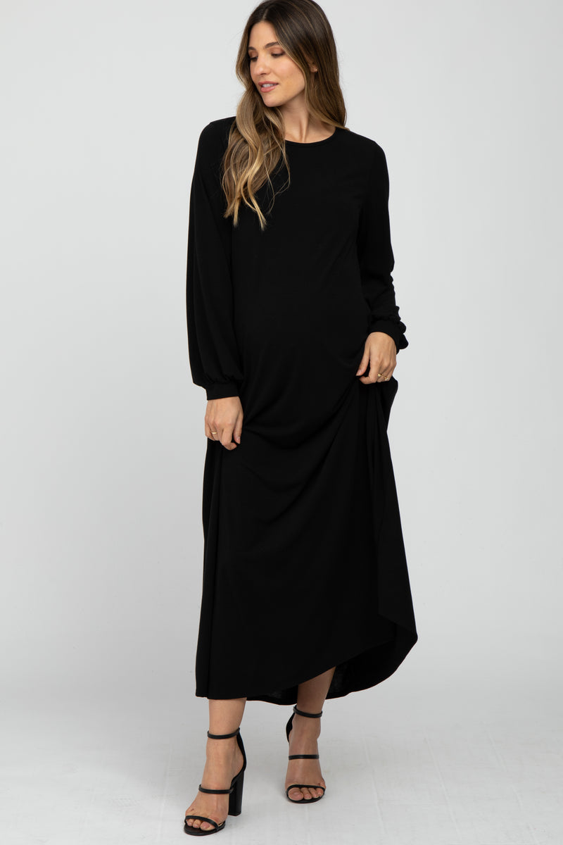 Black Basic Long Sleeve Maternity Maxi Dress – PinkBlush