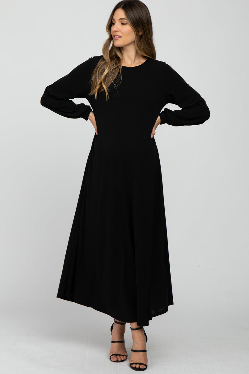 Black Basic Long Sleeve Maternity Maxi Dress– PinkBlush