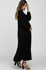 Black Basic Long Sleeve Maternity Maxi Dress