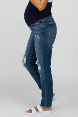 Navy Blue Distressed  Maternity Jeans