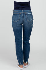 Navy Blue Distressed  Maternity Jeans