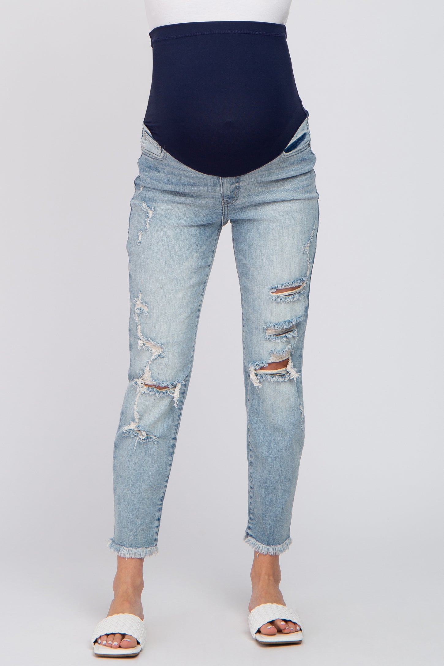 Light Blue Distressed Open Knee Maternity Jeans