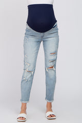 Light Blue Distressed Open Knee Maternity Jeans
