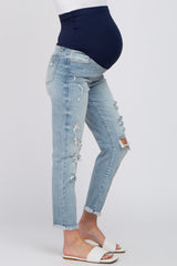 Light Blue Distressed Open Knee Maternity Jeans