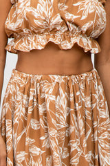 Rust Floral Print A-Line Skirt Set