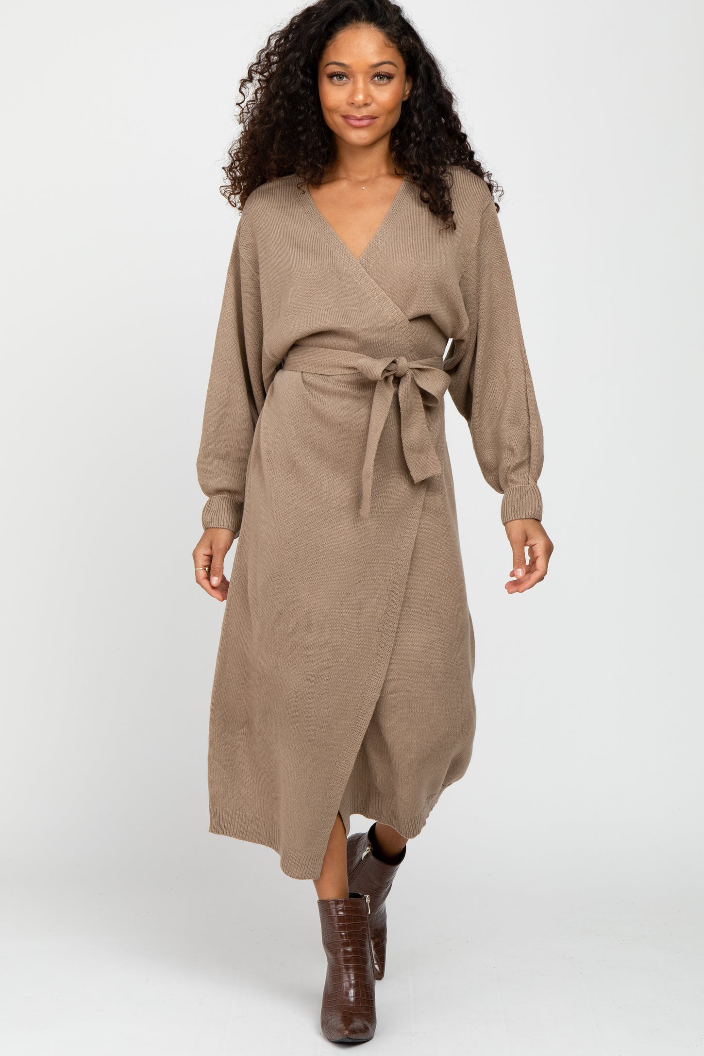 Mocha Wrap Sweater Knit Midi Dress PinkBlush Mocha Wrap Sweater Knit Midi Dress PinkBlush