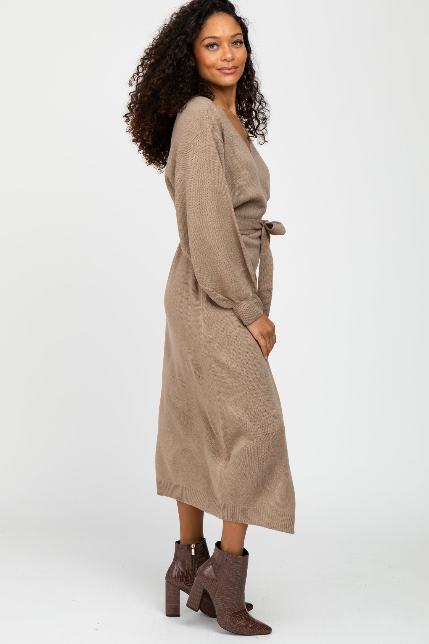 Mocha Wrap Sweater Knit Midi Dress PinkBlush Mocha Wrap Sweater Knit Midi Dress PinkBlush