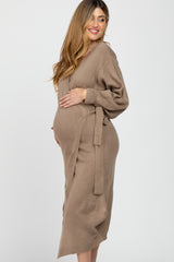 Mocha Wrap Sweater Knit Maternity Midi Dress