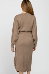 Mocha Wrap Sweater Knit Maternity Midi Dress