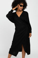 Black Wrap Sweater Knit Midi Dress