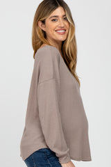 Taupe V Neck Waffle Knit Maternity Top