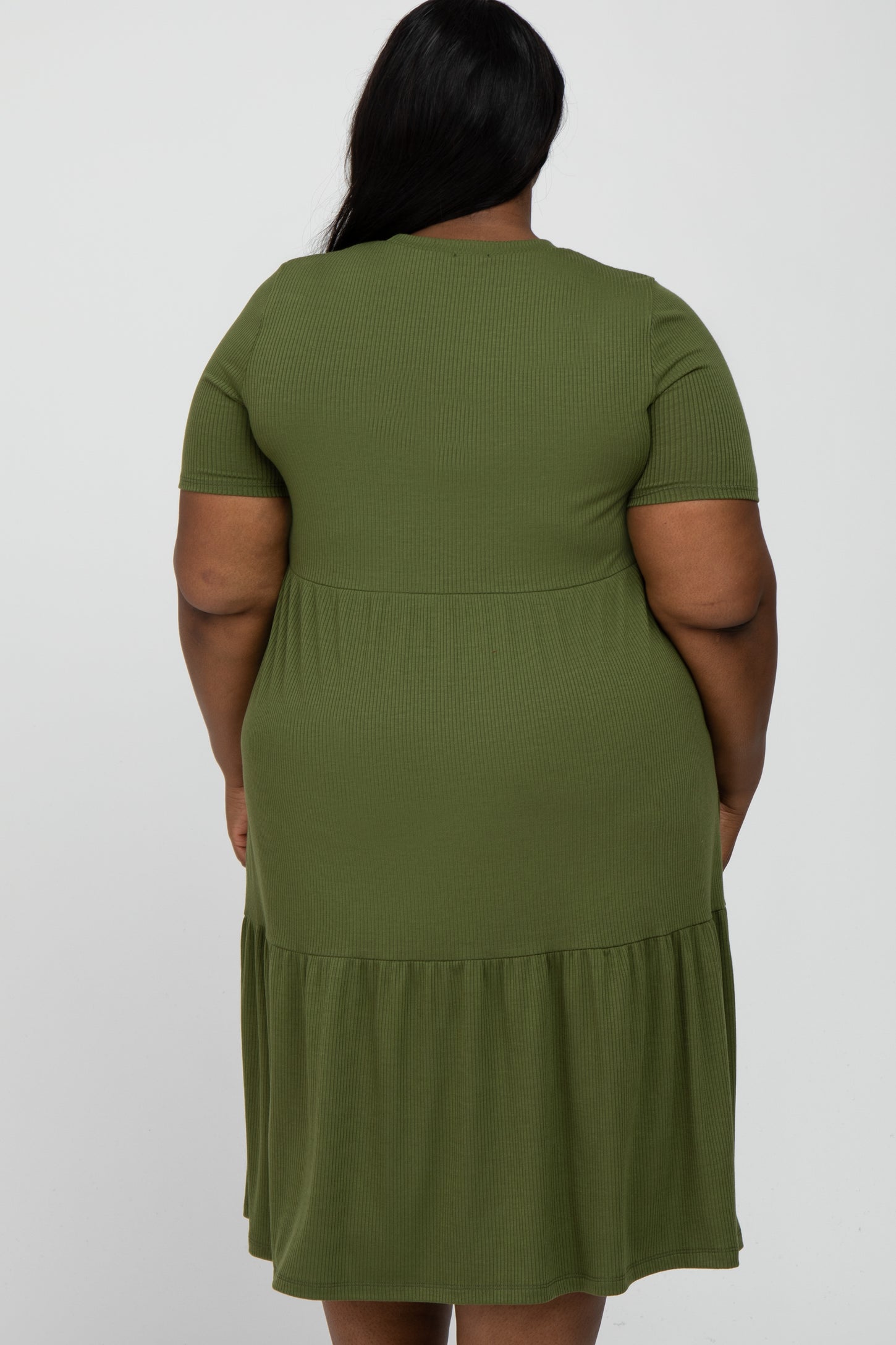 Olive Ribbed Tiered Plus Dress