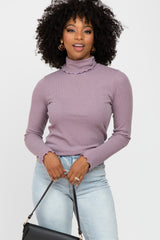Purple Thermal Knit Turtle Neck Maternity Top