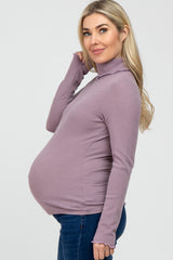 Purple Thermal Knit Turtle Neck Maternity Top
