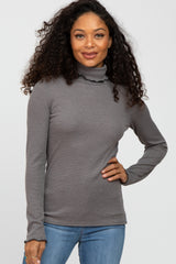 Charcoal Thermal Knit Turtle Neck Top