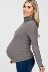 Charcoal Thermal Knit Turtle Neck Maternity Top