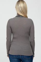 Charcoal Thermal Knit Turtle Neck Maternity Top
