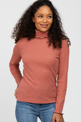 Rust Thermal Knit Turtle Neck Maternity Top