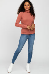 Rust Thermal Knit Turtle Neck Top