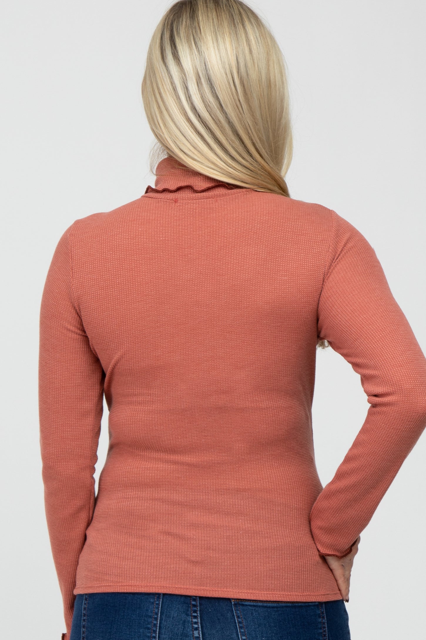 Rust Thermal Knit Turtle Neck Maternity Top