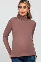 Faded Burgundy Thermal Knit Turtle Neck Maternity Top